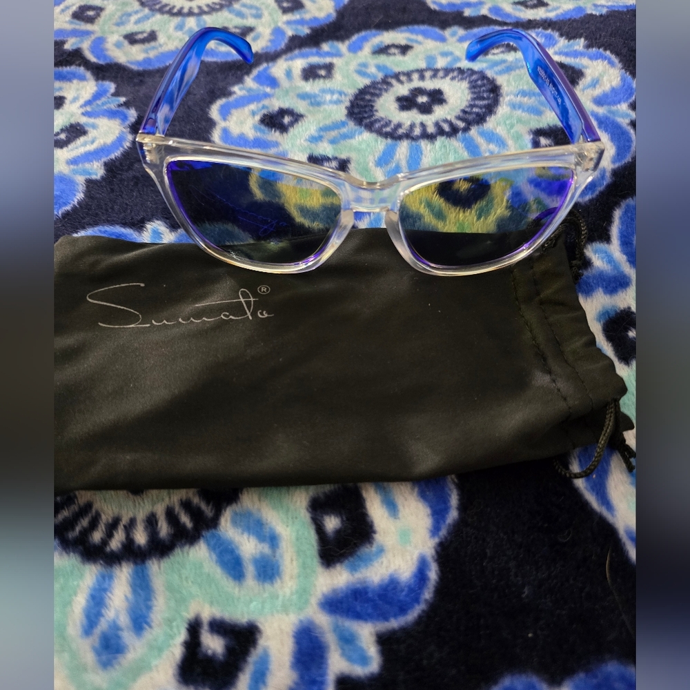 Gray and Blue Modern Sunglasses with Semi-Rimless Design